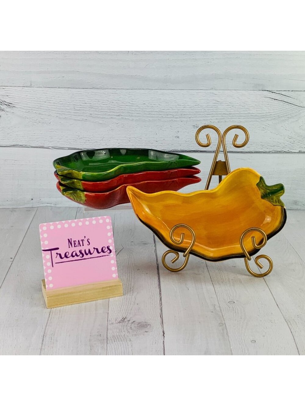 Clay Art JALAPENO Chili Peppers Ceramic Red Yellow Green Dip Serving Bowl Set 4